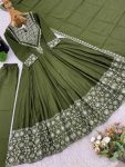 1DESIGNER SHIMMER SILK EMBROIDERY WORK GOWN BOTTOM WITH DUPATTA WEDDING WEAR WHOLESALE PRICE ETHNIC GARMENT (16)