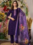 FABULOUS VISCOSE ROMAN SILK MULTI EMBROIDERY THREAD, WITH HAND WORK TOP BOTTOM WITH DUPATTA PURPLE