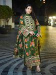 FANCY CHINON SILK DIGITAL PRINT WITH ORGANZA EMBROIDERY SEQUENCE PATCH WORK TOP BOTTOM WITH DUPATTA GREEN