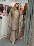 FANCY FENDY EMBROIDERY WORK WITH REAL MIRROR WORK TOP PALAZZO SET GREY
