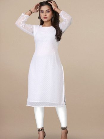 FANCY GEORGETTE 1000 BUTTI ONLY KURTI WHITE