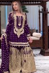 FANCY GEORGETTE EMBROIDERY SEQUENCE WITH LATKAN BORDER WORK TOP SHARARA WITH DUPATTA PURPLE