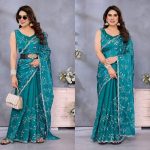 1FANCY JIMMY CHOO EMBROIDERY WORK SAREE WITH UNSTITCHED BLOUSE PARTY WEAR WHOLESALE PRICE ETHNIC GARMENT (11)
