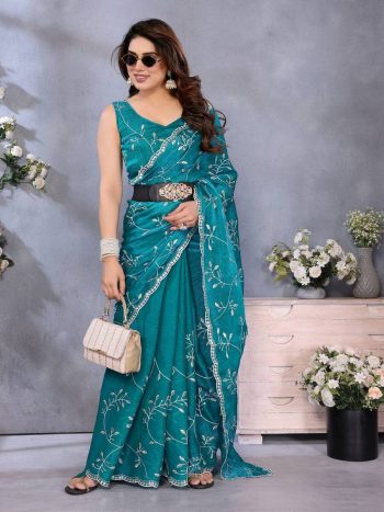 FANCY JIMMY CHOO EMBROIDERY WORK SAREE WITH UNSTITCHED BLOUSE RAMA