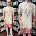 1KHADI COTTON NECK EMBROIDERY SEQUENCE AND PRINT WORK KURTA WITH PAYJAMA PARTY WEAR WHOLESALE PRICE ETHNIC GARMENT (62)