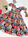 LATEST COTTON DIGITAL FLORAL PRINT KID'S GOWN MULTI
