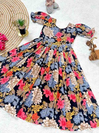 LATEST COTTON DIGITAL FLORAL PRINT KID'S GOWN MULTI