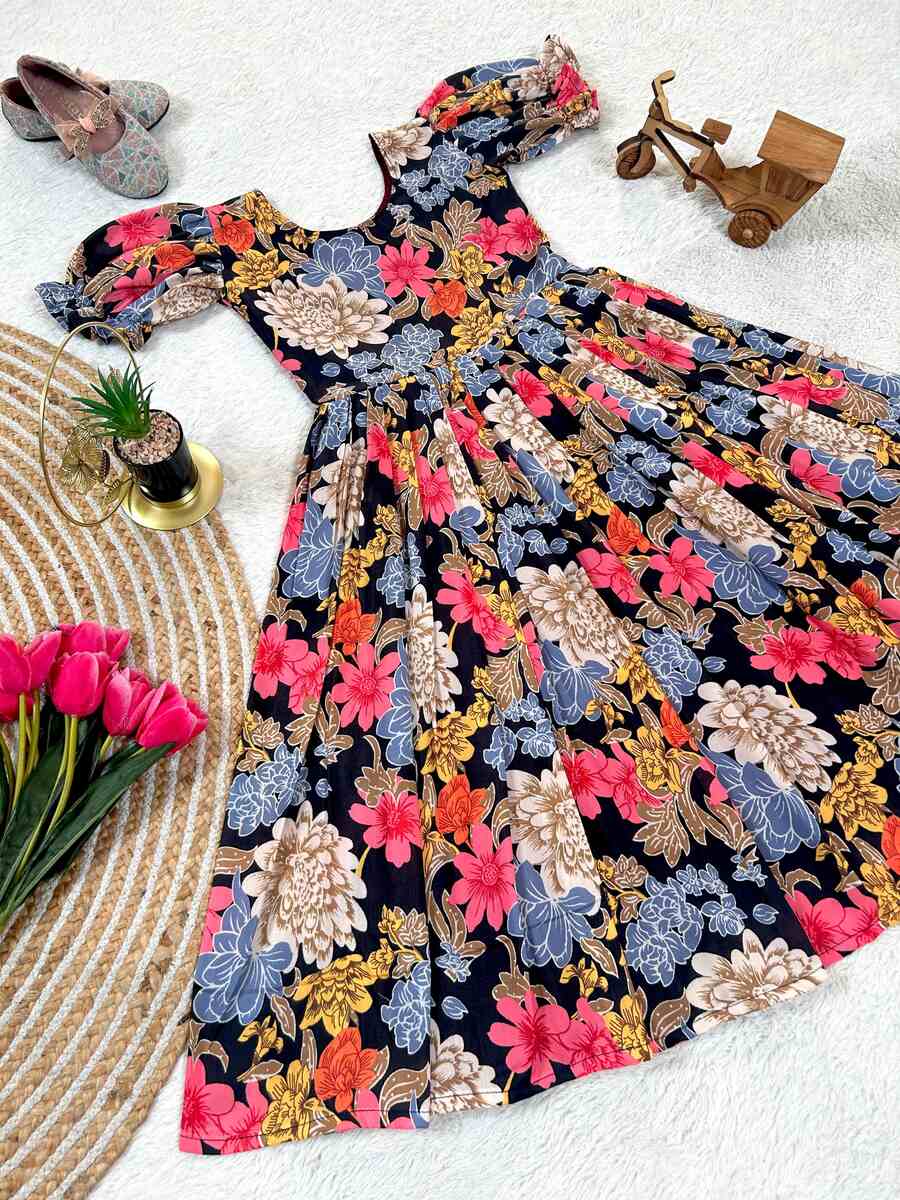 1LATEST COTTON DIGITAL FLORAL PRINT KID'S GOWN CASUAL WEAR WHOLESALE PRICE ETHNIC GARMENT (21)