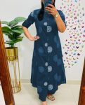 LATEST COTTON PIGMENT PRINTED WORK TOP BOTTOM SET NAVY BLUE