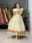 1LATEST KORA COTTON TRADITIONAL KALAMKARI AND FLORAL EMBROIDERY WORK ONE PEICE DRESS FORMAL WEAR WHOLESALE PRICE ETHNIC GARMENT (11)
