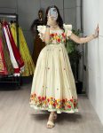 1LATEST KORA COTTON TRADITIONAL KALAMKARI AND FLORAL EMBROIDERY WORK ONE PEICE DRESS FORMAL WEAR WHOLESALE PRICE ETHNIC GARMENT (11)