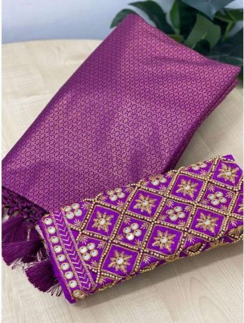 LATEST KUBERA SILK SOFTY JACQUARD WORK SAREE WITH UNSTITCHED BLOUSE WINE