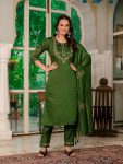 LATEST MARINA SILK MULTI EMBROIDERY THREAD, WITH HAND WORK TOP BOTTOM WITH DUPATTA GREEN