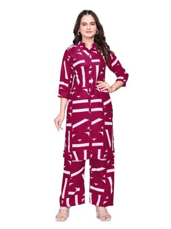 MODERN CREPE PRINTED WORK TOP BOTTOM SET PINK
