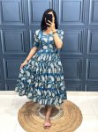 MODERN MUSLIN COTTON PRINT WITH STYLISH 3 LAYER PATTERN WORK ONE PIECE BLUE