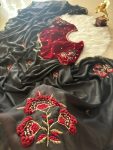 MODERN RANGOLI SILK CUT DANA BORDER AND DOUBLE LAYER ARCO BORDER WORK SAREE WITH UNSTITCHED BLOUSE BLACK