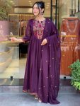 MODERN VISCOSE CHANDERI EMBROIDERY WORK TOP BOTTOM WITH DUPATTA PURPLE