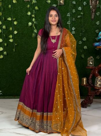MOST PICKED VICHITRA SILK JACQUARD WORK ANARKALI TOP WITH DUPATTA PINK