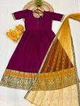 1MOST PICKED VICHITRA SILK JACQUARD WORK ANARKALI TOP WITH DUPATTA FESTIVE WEAR WHOLESALE PRICE ETHNIC GARMENT (2)
