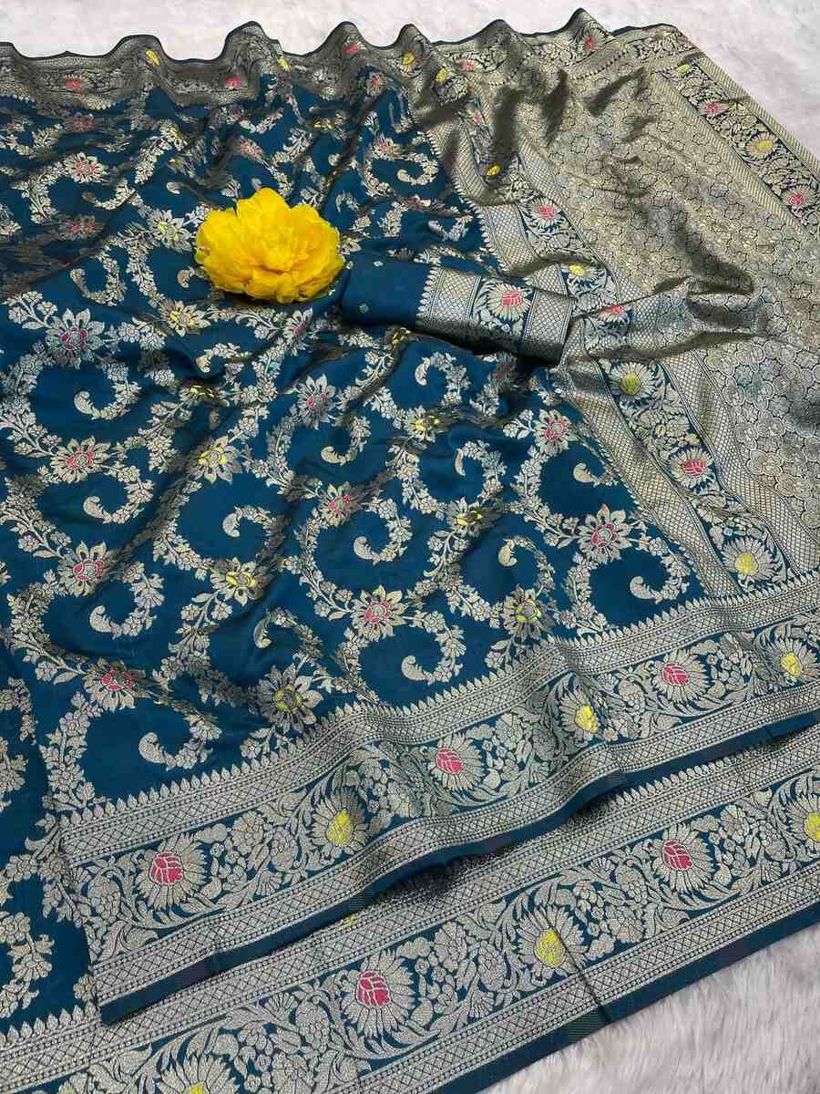 1NEW ARRIVAL BANARASI SILK FLOWERS AND MINA WITH ZARI WEAVING BORDER WORK SAREE WITH UNSTITCHED BLOUSE FESTIVE WEAR WHOLESALE PRICE ETHNIC GARMENT (17)