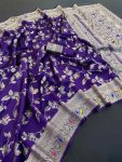 NEW ARRIVAL BANARASI SILK FLOWERS AND MINA WITH ZARI WEAVING BORDER WORK SAREE WITH UNSTITCHED BLOUSE PURPLE