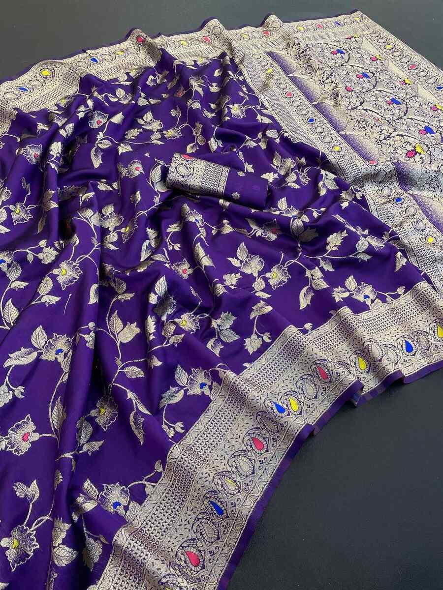 1NEW ARRIVAL BANARASI SILK FLOWERS AND MINA WITH ZARI WEAVING BORDER WORK SAREE WITH UNSTITCHED BLOUSE FESTIVE WEAR WHOLESALE PRICE ETHNIC GARMENT (20)