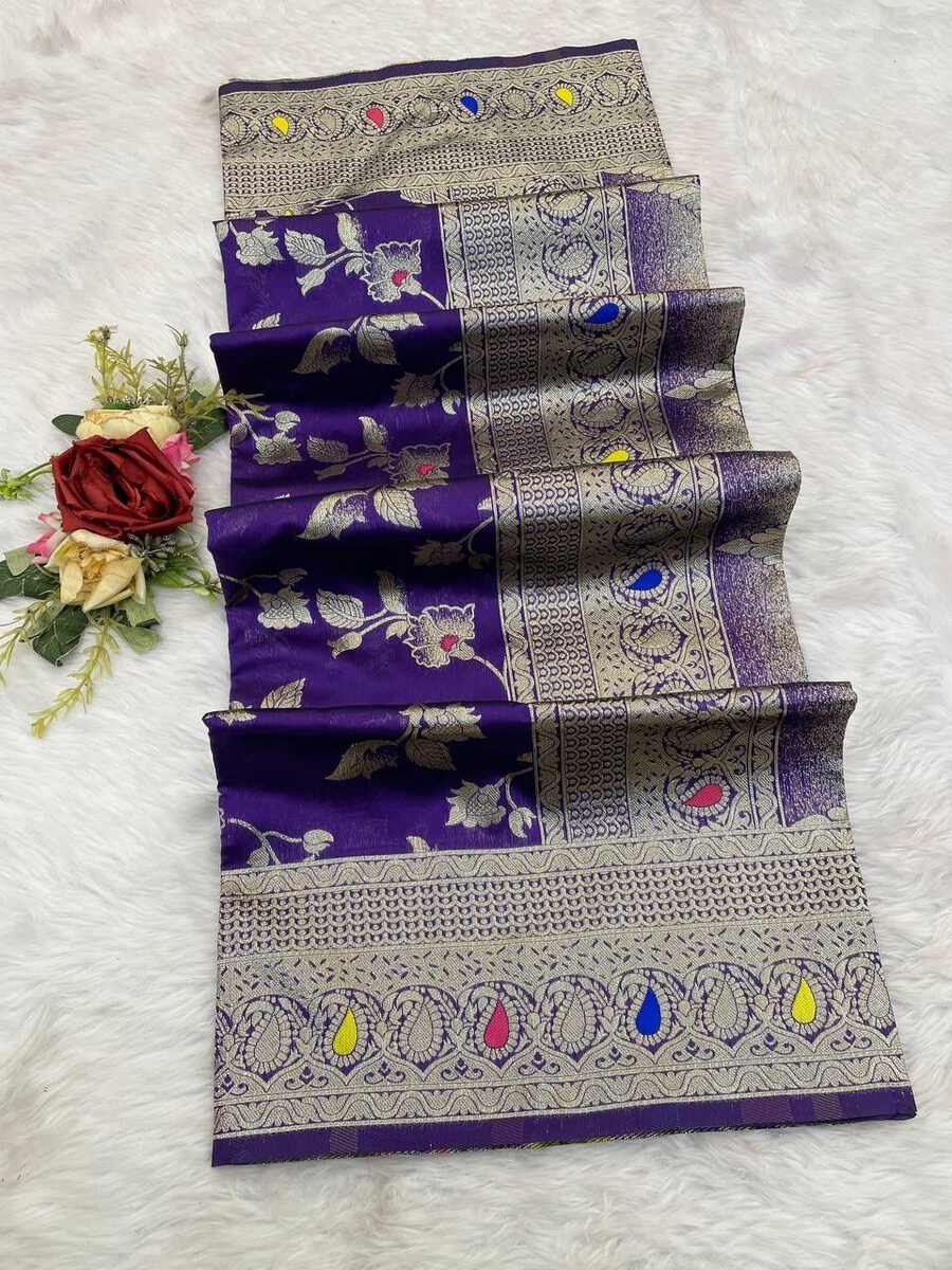 1NEW ARRIVAL BANARASI SILK FLOWERS AND MINA WITH ZARI WEAVING BORDER WORK SAREE WITH UNSTITCHED BLOUSE FESTIVE WEAR WHOLESALE PRICE ETHNIC GARMENT (21)