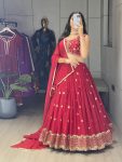 NEW ARRIVAL GEORGETTE EMBROIDERY THREAD AND SEQUENCE WORK LEHENGA CHOLI WITH DUPATTA MAROON