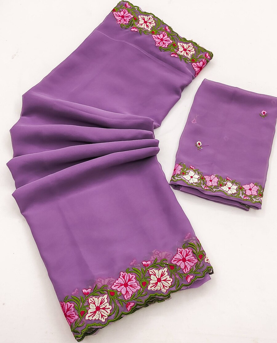 1NEW ARRIVAL GEORGETTE MULTI THREAD EMBROIDERY WORK SAREE WITH UNSTITCHED BLOUSE FESTIVAL WEAR WHOLESALE PRICE ETHNIC GARMENT (10)