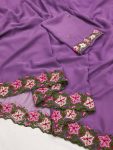 NEW ARRIVAL GEORGETTE MULTI THREAD EMBROIDERY WORK SAREE WITH UNSTITCHED BLOUSE LAVENDER