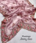NEW ARRIVAL JIMMY CHOO SILK SEQUENCE WITH ARCO BORDER WORK SAREE WITH UNSTITCHED BLOUSE BABY PINK