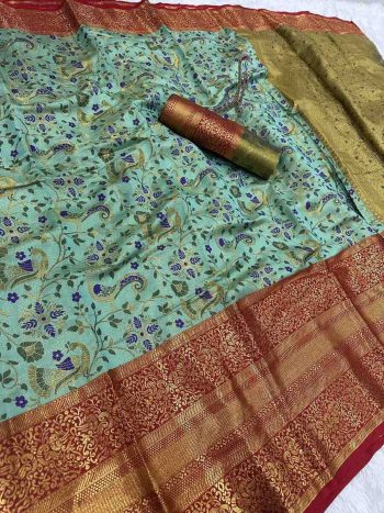 NEW ARRIVAL KANJIVARAM SILK GOLD ZARI RICH WEAVING WORK SAREE WITH UNSTITCHED BLOUSE RAMA