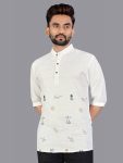 NEW ARRIVAL LINEN HAND-WOVEN MEN'S SHORT KURTA WHITE