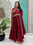 1NEW ARRIVAL SPACE SILK SEQUENCE EMBROIDERY WORK GOWN WITH DUPATTA FESTIVE WEAR WHOLESALE PRICE ETHNIC GARMENT (7)