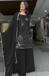 RICH LOOK GEORGETTE EMBROIDERY SEQUENCE WORK TOP PALAZZO WITH DUPATTA BLACK