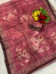 1RICH LOOK LINEN FLORAL DIGITAL WITH FOIL PRINT WORK SAREE WITH UNSTITCHED BLOUSE DAILY WEAR WHOLESALE PRICE ETHNIC GARMENT (12)