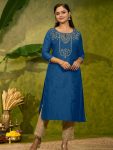 RICH LOOK MAGIC COTTON FOIL PRINT WORK ONLY KURTI BLUE
