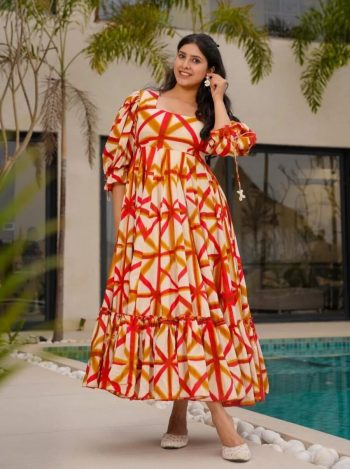 RICH LOOK MUSLIN PRINTED WORK ONE PIECE RED