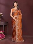 RICH LOOK RANGOLI SILK EMBROIDERY CUTWORK WORK LACE BORDER WORK SAREE WITH UNSTITCHED BLOUSE ORANGE