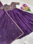 1RICH LOOK STAR GEORGETTE SILK EMBROIDERY WORK GOWN WITH DUPATTA PARTY WEAR WHOLESALE PRICE ETHNIC GARMENT (6)