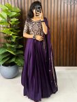 RICH LOOK STAR GEORGETTE SILK EMBROIDERY WORK GOWN WITH DUPATTA PURPLE