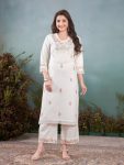 ATTRACTIVE KHADI COTTON EMBROIDERY WORK TOP PENT SET WHITE
