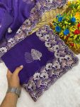 2CRUNCHY SILK EMBROIDERY WITH MULTI COLOUR THREAD WORK SAREE WITH UNSTITCHED BLOUSE WEDDING WEAR WHOLESALE PRICE ETHNIC GARMENT (43)