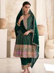 DESIGNER CHINON SEQUENCE & CODING EMBROIDERY WORK TOP BOTTOM WITH DUPATTA GREEN
