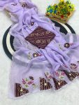 DESIGNER CRUNCHY CHIFFON BANDHANI PATCH BUTTA WITH HANDWORK SAREE WITH UNSTITCHED BLOUSE LAVENDER