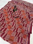 DESIGNER GAJI SOFT SILK BANDHEJ WORK SAREE WITH UNSTITCHED BLOUSE MAROON