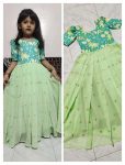 2DESIGNER GEORGETTE SILK EMBROIDERY SEQUENCE WORK WITH TOP FULL PRINTED WORK KID’S GOWN FESTIVE WEAR WHOLESALE PRICE ETHNIC GARMENT (9)