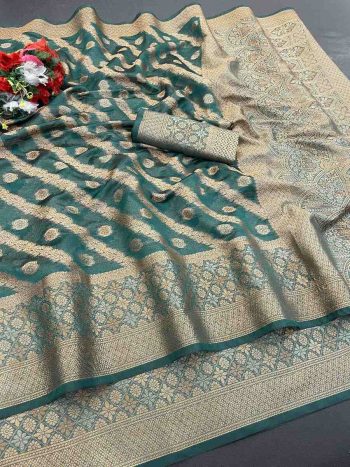 DESIGNER ORGANZA DESIGNER BORDER WORK SAREE WITH UNSTITCHED BLOUSE RAMA