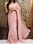 DESIGNER RANGOLI SILK HANDWORK AND CUTWORK WITH PEARL WORK SAREE WITH UNSTITCHED BLOUSE BABY PINK