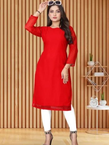 FANCY GEORGETTE 1000 BUTTI ONLY KURTI RED